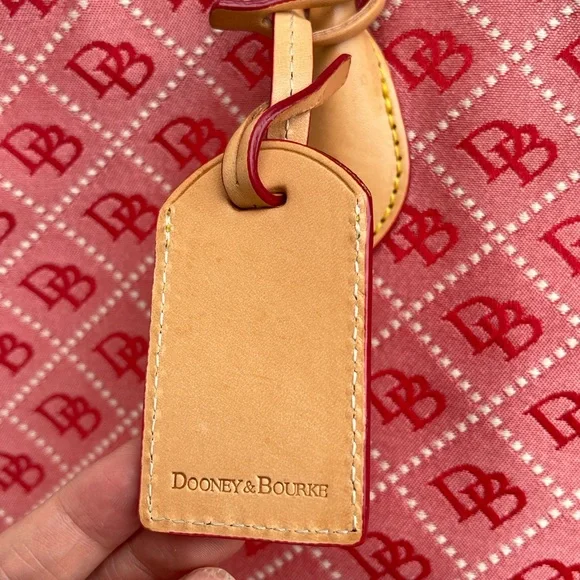 Dooney Bourke Red Signature Jaquard Canvas Leather Tote. - Picture 3 of 13